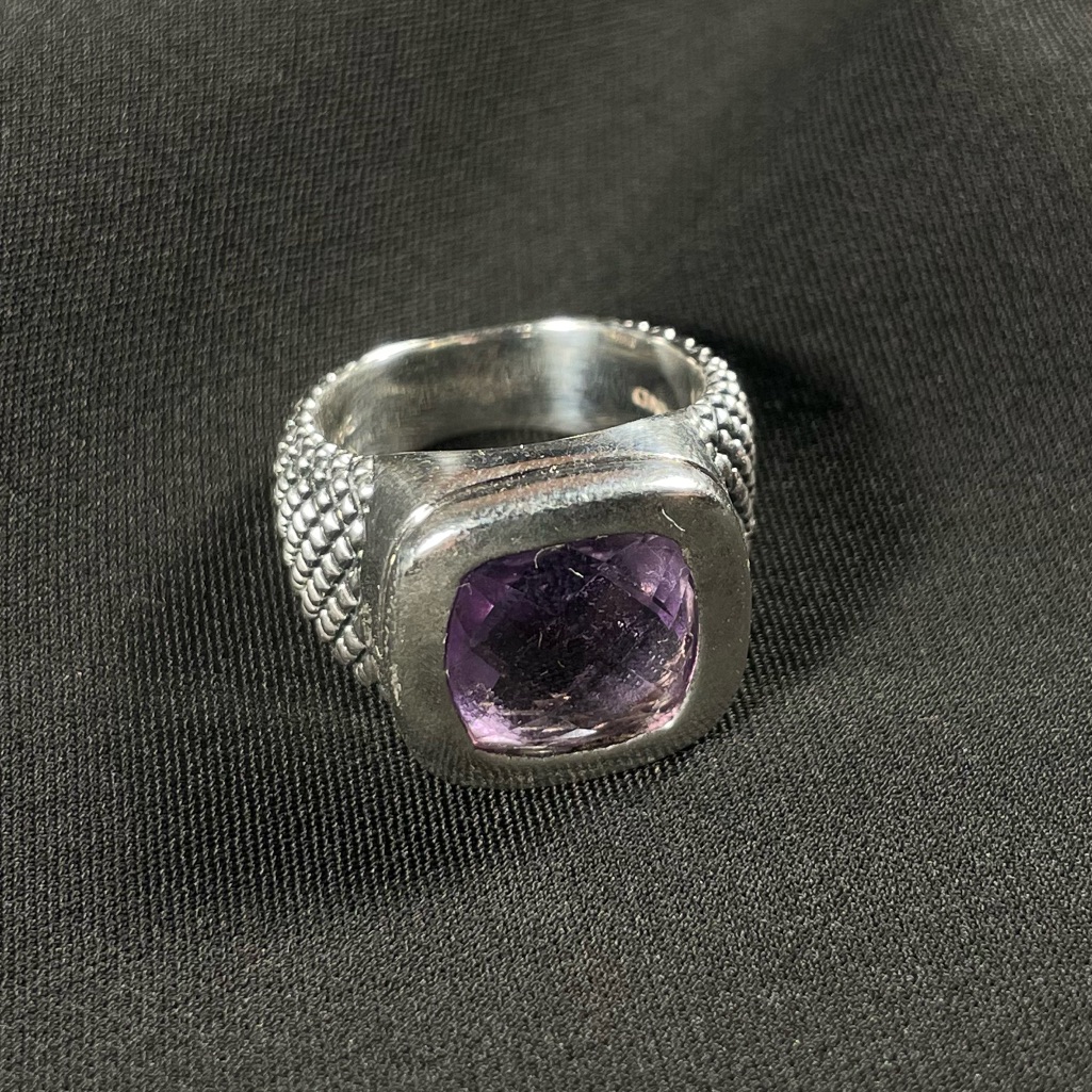 Michael Dawkins Amethyst 925 Sterling Silver Crosshatch Ring 84$